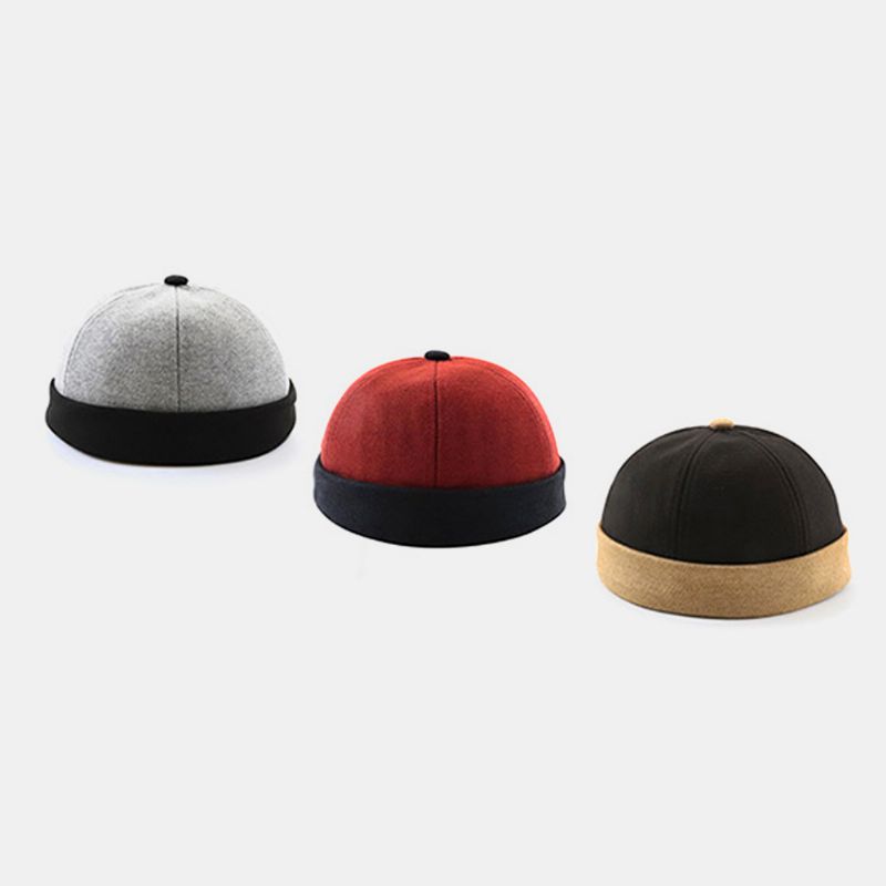 Unisex Vilt Contrast Kleur Retro Hip-hop Stijl Winter Casual Beanie Brimless Skull Hat Landlord Hat