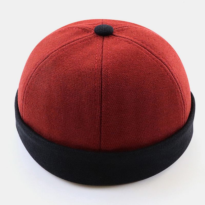 Unisex Vilt Contrast Kleur Retro Hip-hop Stijl Winter Casual Beanie Brimless Skull Hat Landlord Hat