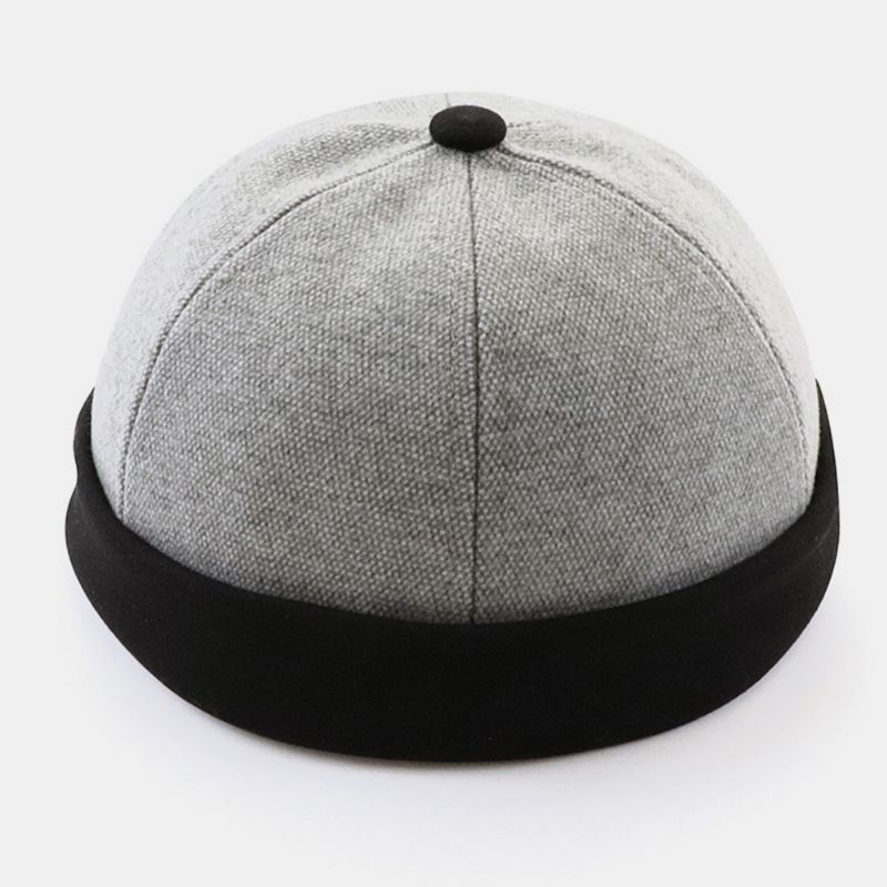 Unisex Vilt Contrast Kleur Retro Hip-hop Stijl Winter Casual Beanie Brimless Skull Hat Landlord Hat