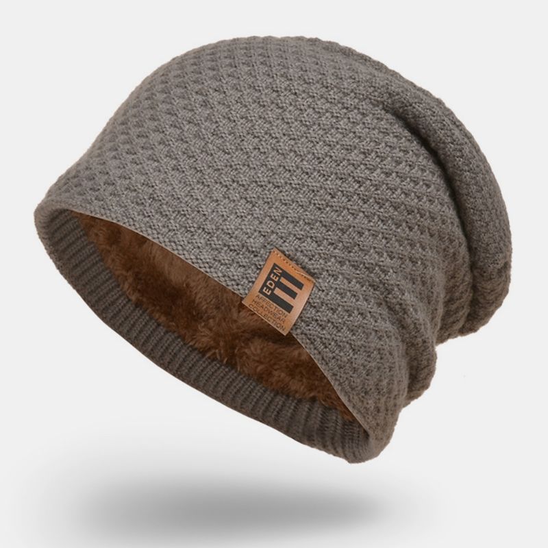 Unisex Wol Plus Fluwelen Dikke Winter Warm Houden Outdoor Casual Korte Wollen Muts Beanie