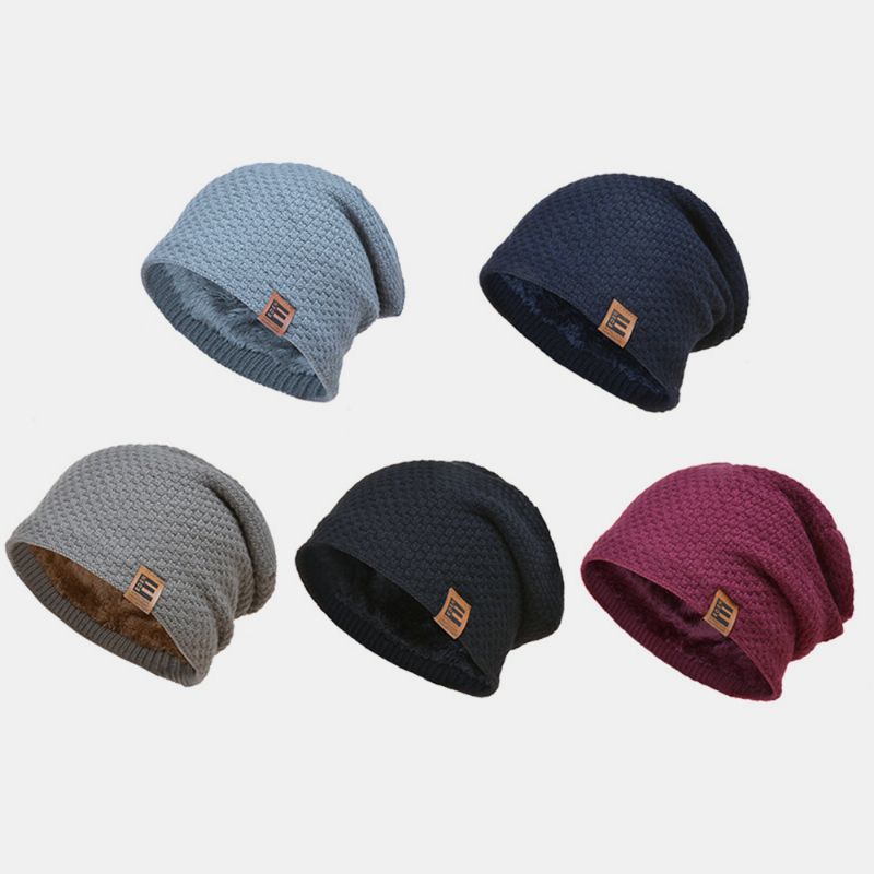 Unisex Wol Plus Fluwelen Dikke Winter Warm Houden Outdoor Casual Korte Wollen Muts Beanie