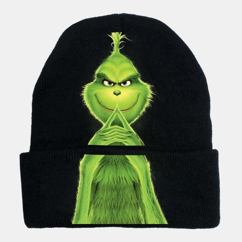 Unisex Wol Warm Winddicht Zonneklep Kerst Groen Haar Monster Afdrukken Gebreide Muts Beanie