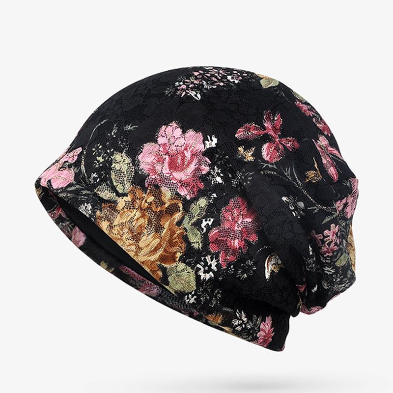 Vrouwen Bloemen Katoen Kant Beanie Hoed Etnische Vintage Goede Elastische Ademende Tulband Caps