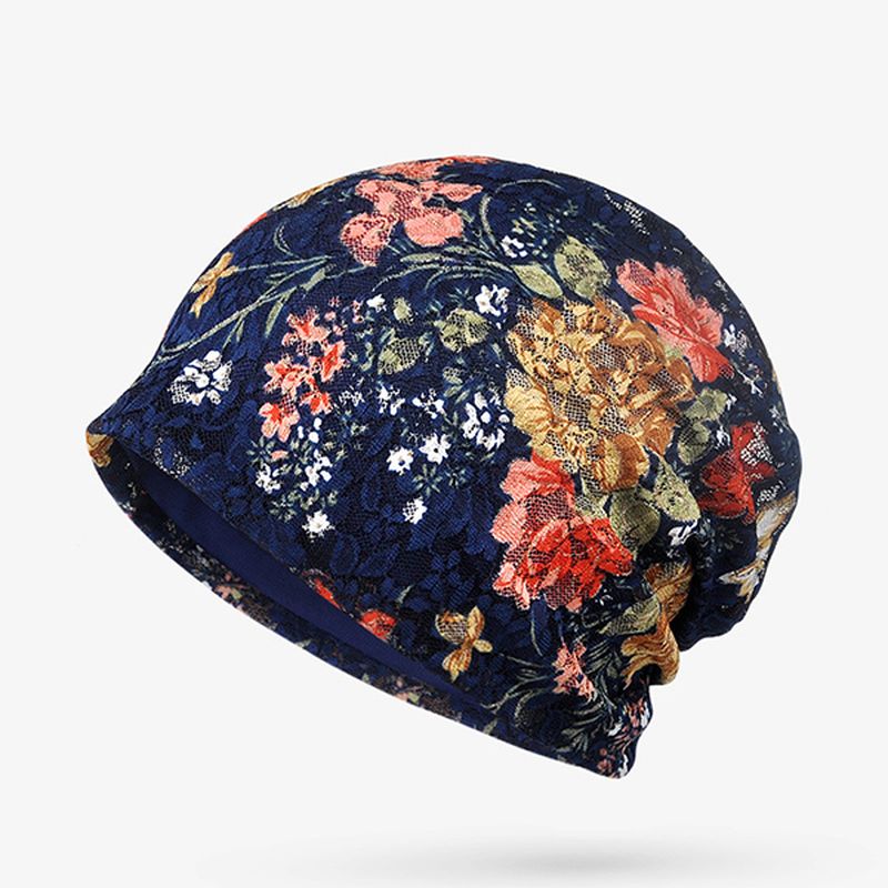 Vrouwen Bloemen Katoen Kant Beanie Hoed Etnische Vintage Goede Elastische Ademende Tulband Caps