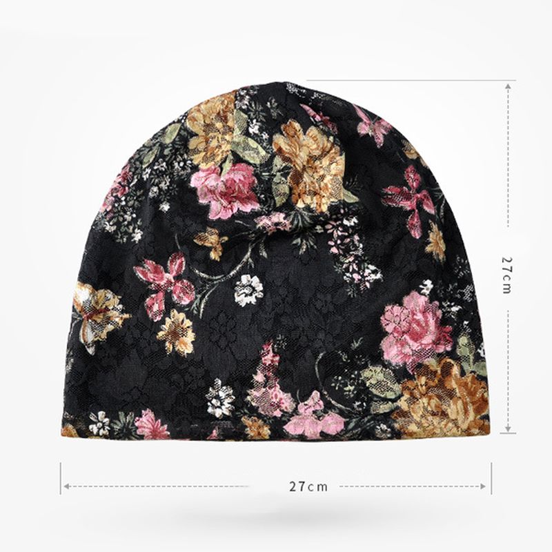 Vrouwen Bloemen Katoen Kant Beanie Hoed Etnische Vintage Goede Elastische Ademende Tulband Caps