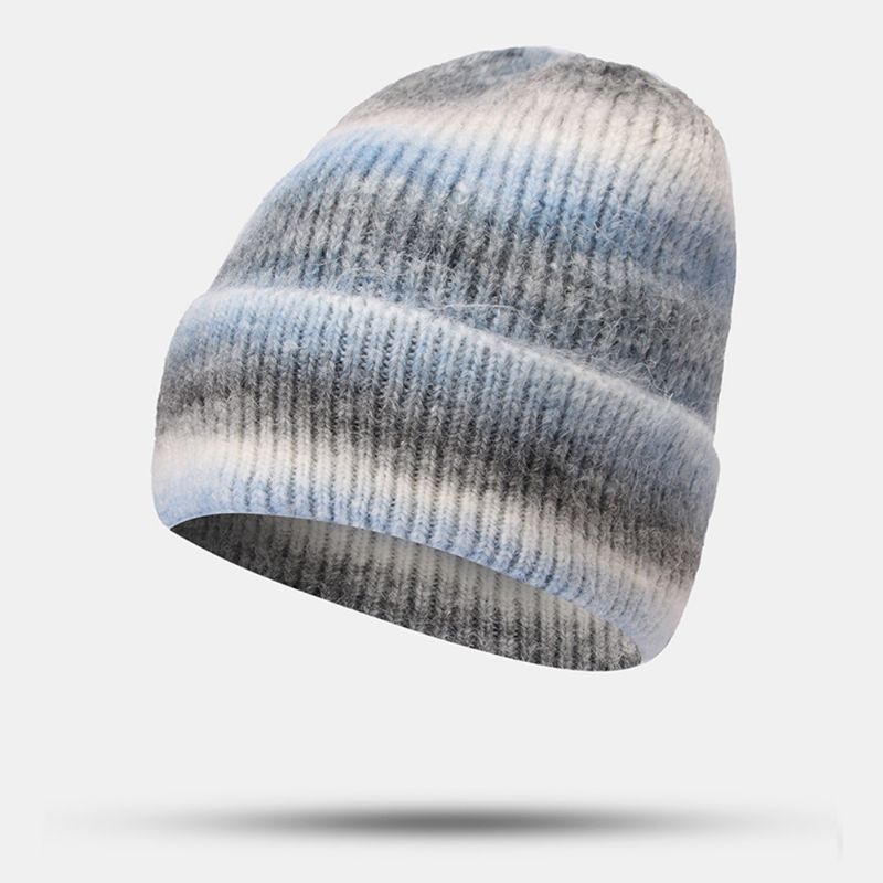 Vrouwen Gradiënt Herfst Winter Warme Gebreide Muts Persoonlijkheid Wild Flanging Oorbescherming Beanie Hat