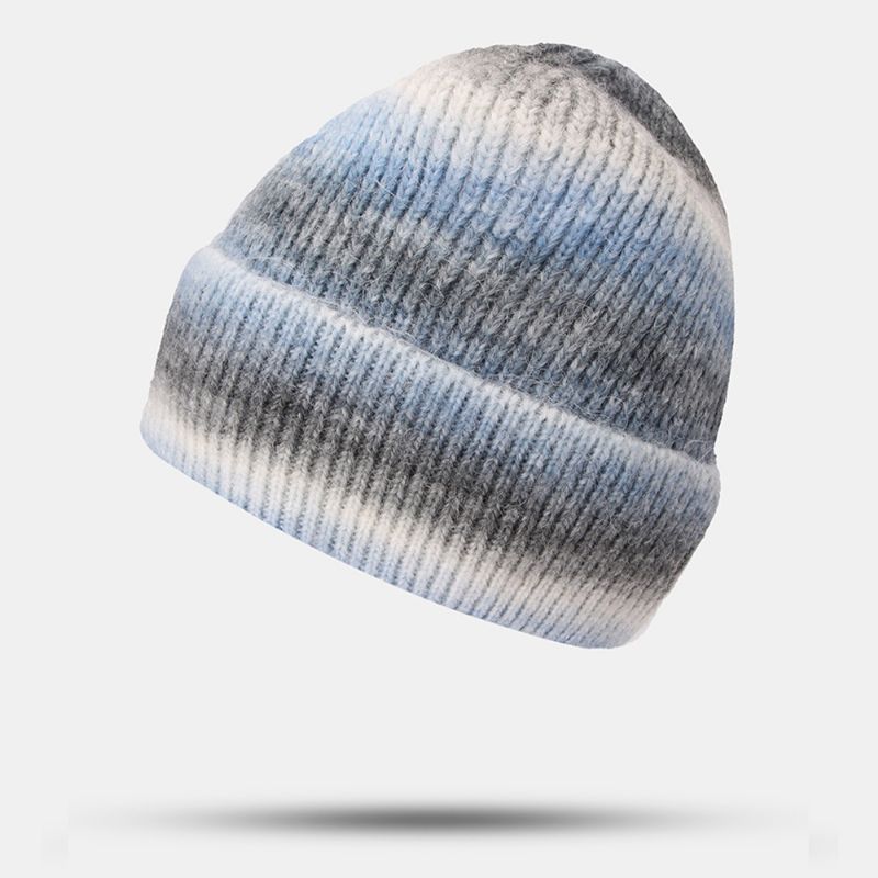 Vrouwen Gradiënt Herfst Winter Warme Gebreide Muts Persoonlijkheid Wild Flanging Oorbescherming Beanie Hat