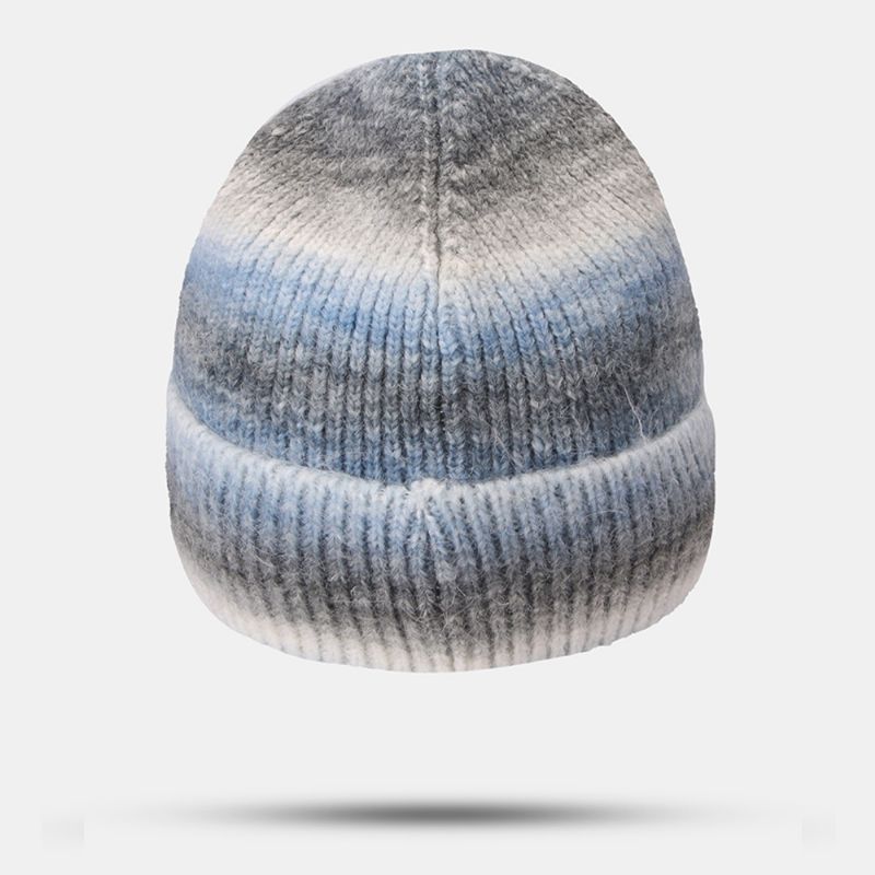 Vrouwen Gradiënt Herfst Winter Warme Gebreide Muts Persoonlijkheid Wild Flanging Oorbescherming Beanie Hat