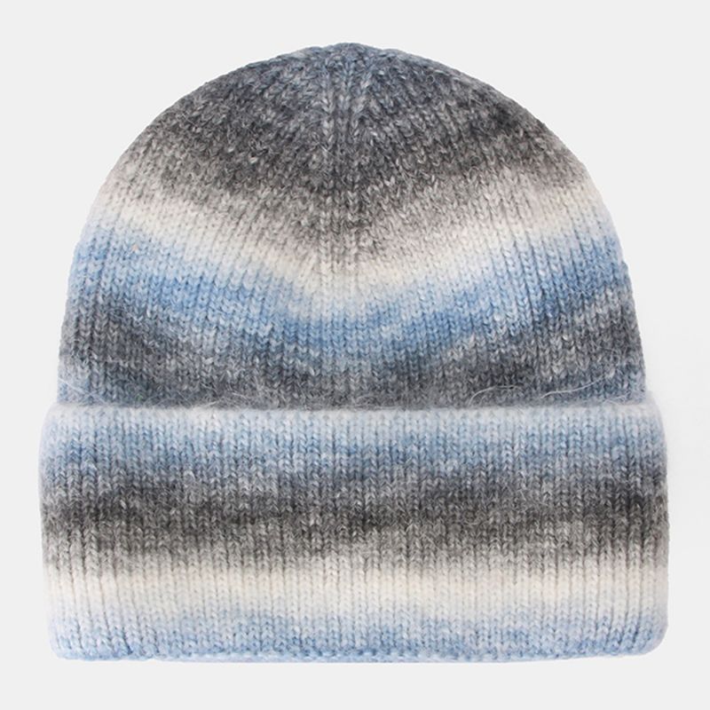 Vrouwen Gradiënt Herfst Winter Warme Gebreide Muts Persoonlijkheid Wild Flanging Oorbescherming Beanie Hat