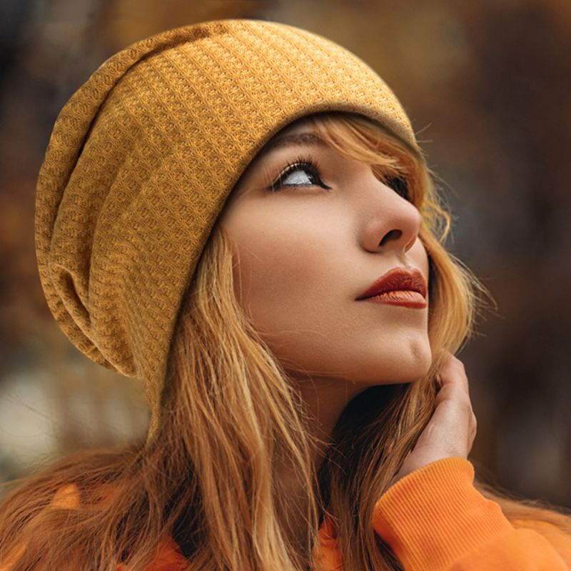 Vrouwen Herfst Winter Warmte Plaid Patroon Gebreide Muts Baotou Hoed Zachte Ademende Elastische Verstelbare Motorkap Hoed Beanie Hoed