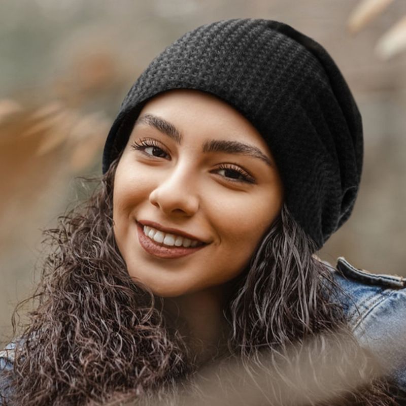 Vrouwen Herfst Winter Warmte Plaid Patroon Gebreide Muts Baotou Hoed Zachte Ademende Elastische Verstelbare Motorkap Hoed Beanie Hoed