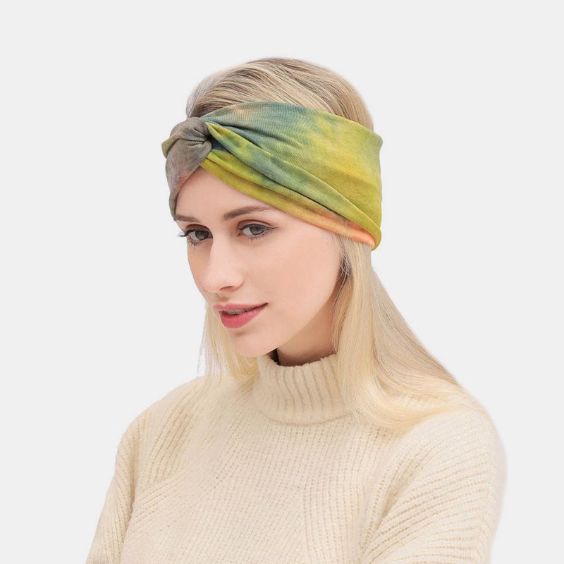 Vrouwen Tie-dyed Cross Headdress Elastische Outdoor Sport Brede Rand Haarband Hoofdband