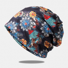 Vrouwen Tweeërlei Gebruik Ademende Baotou Hoed Katoen Overlay Gekleurde Bloemen Gedrukte Casual Elastische Sjaal Beanie Muts