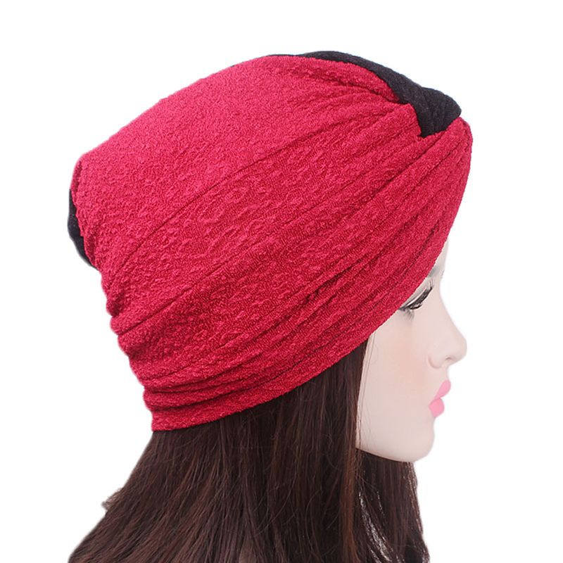 Vrouwen Vintage Moslim Polyester Gekruiste Chemische Tulband Hoed Casual Streep Beanie Cap