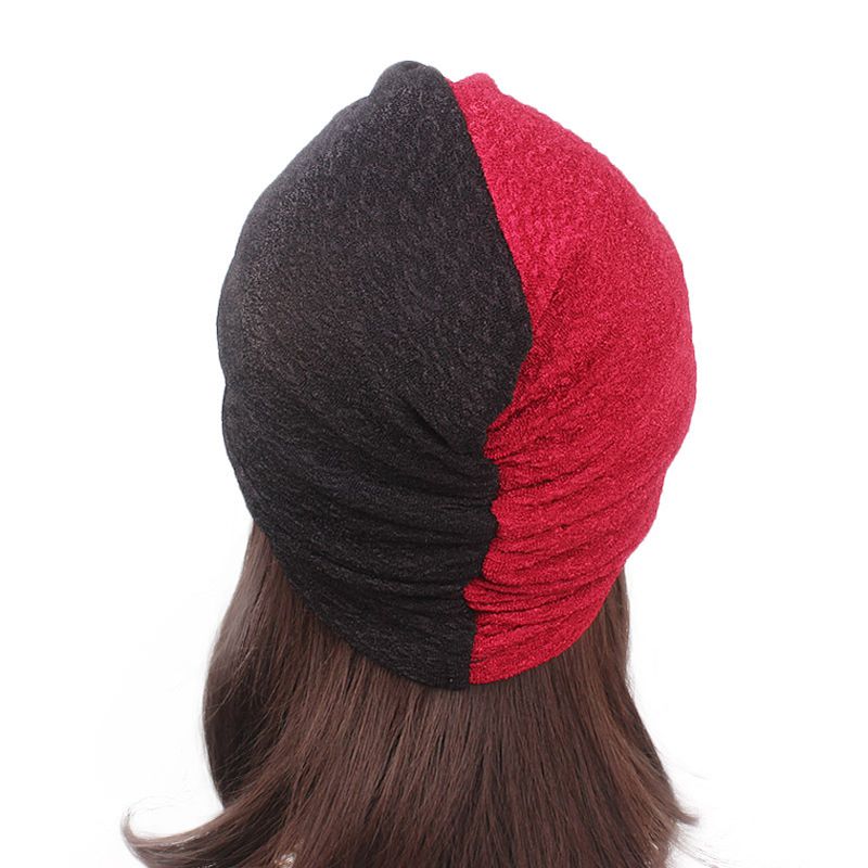 Vrouwen Vintage Moslim Polyester Gekruiste Chemische Tulband Hoed Casual Streep Beanie Cap