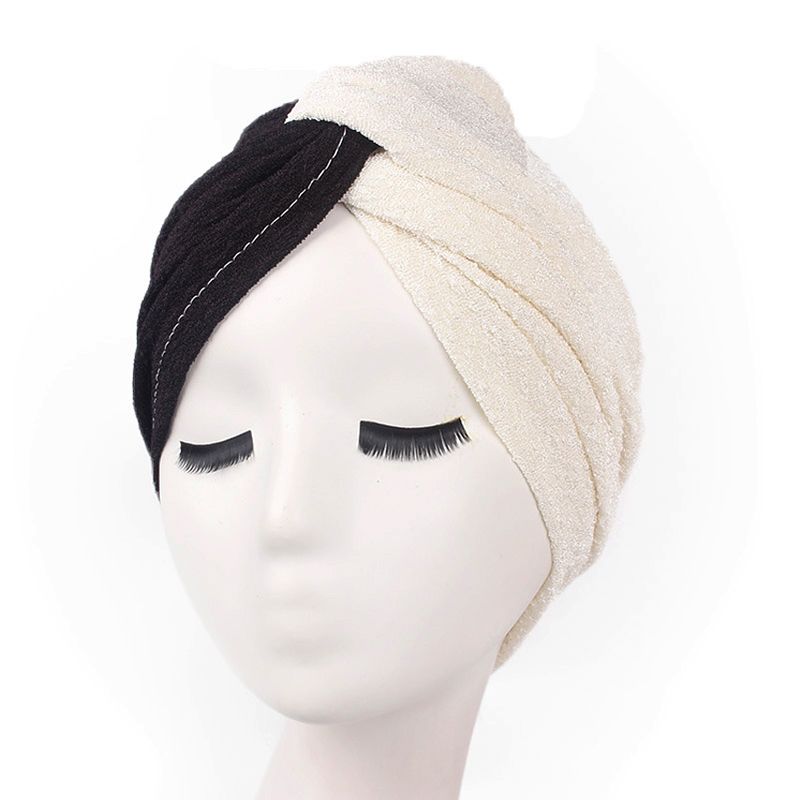 Vrouwen Vintage Moslim Polyester Gekruiste Chemische Tulband Hoed Casual Streep Beanie Cap