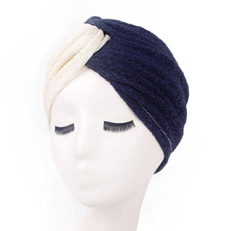 Vrouwen Vintage Moslim Polyester Gekruiste Chemische Tulband Hoed Casual Streep Beanie Cap