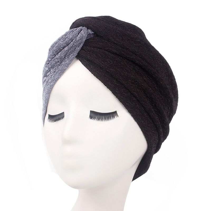 Vrouwen Vintage Moslim Polyester Gekruiste Chemische Tulband Hoed Casual Streep Beanie Cap