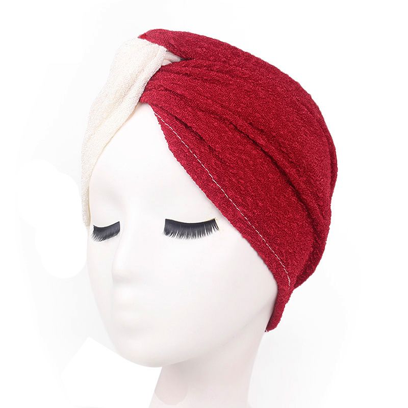 Vrouwen Vintage Moslim Polyester Gekruiste Chemische Tulband Hoed Casual Streep Beanie Cap