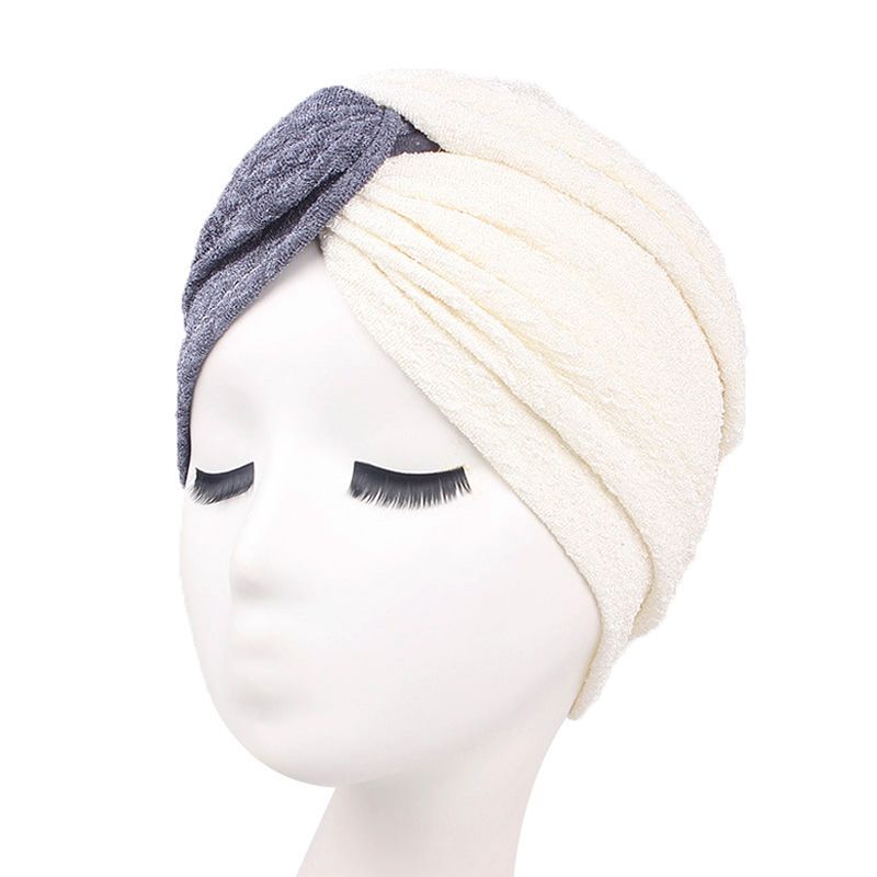 Vrouwen Vintage Moslim Polyester Gekruiste Chemische Tulband Hoed Casual Streep Beanie Cap