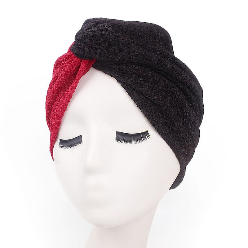 Vrouwen Vintage Moslim Polyester Gekruiste Chemische Tulband Hoed Casual Streep Beanie Cap