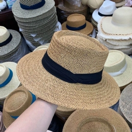 Zomerhoed Platte Strohoed Vrouwelijke Raffia Strohoed Strandvakantie Zonnescherm Zonnehoed Vissershoed Netto Rood