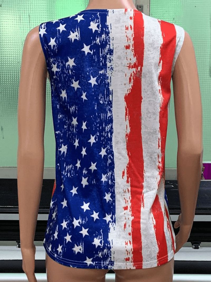 Mouwloze Casual Tanktops Met Amerikaanse Vlag En O-hals