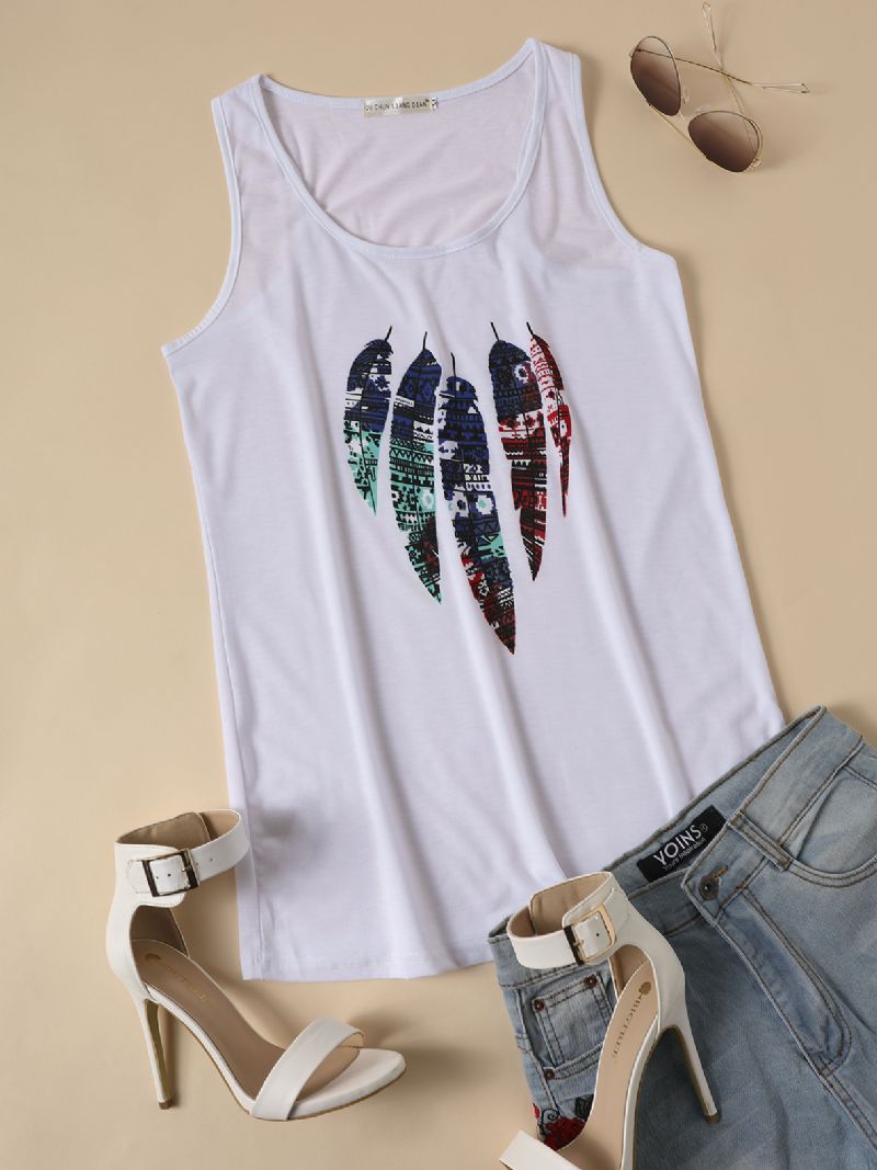 Mouwloze Tanktops Met Ronde Hals En Veren Met Dierenprint