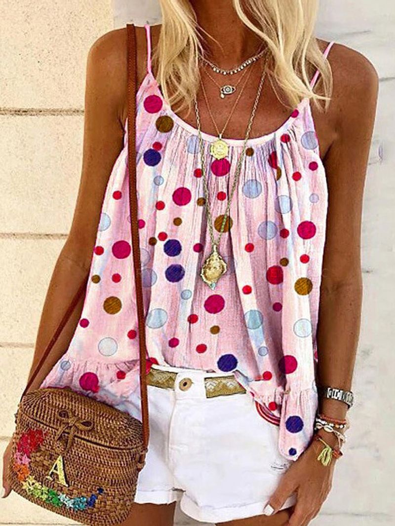 Zomer Polkadot Print Mouwloze Sling T-shirts Casual Losse Tanktop