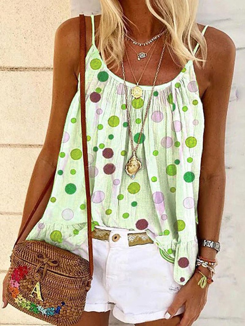 Zomer Polkadot Print Mouwloze Sling T-shirts Casual Losse Tanktop