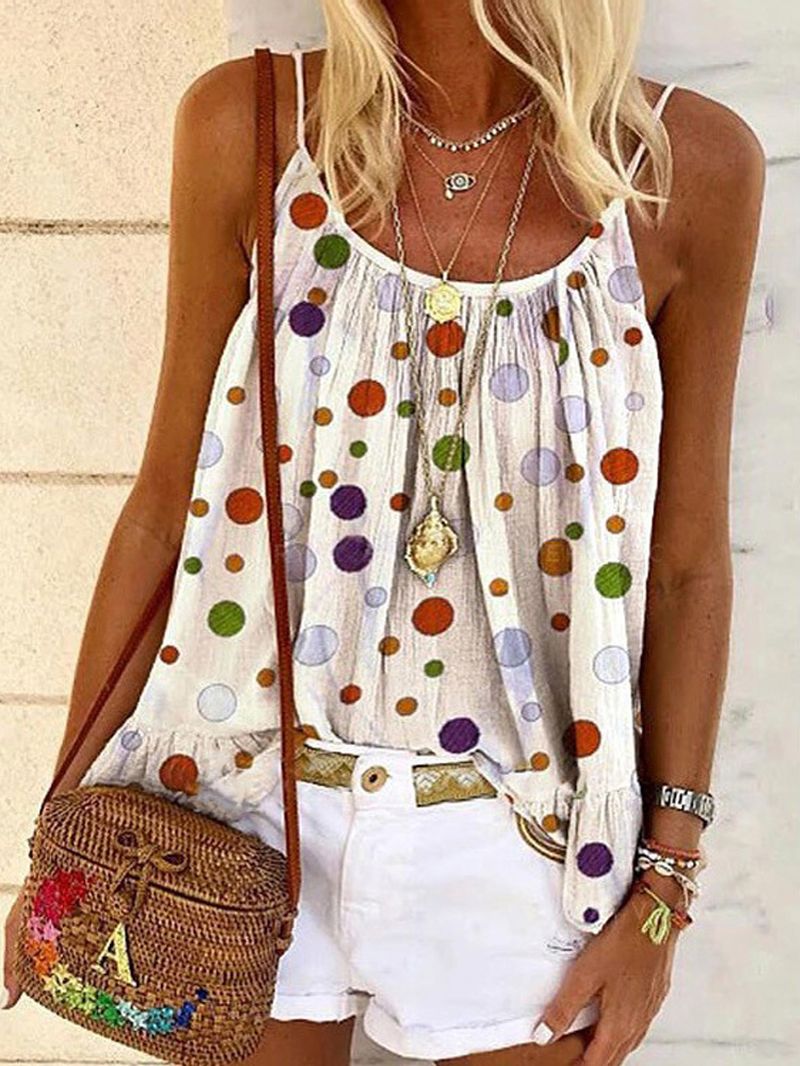 Zomer Polkadot Print Mouwloze Sling T-shirts Casual Losse Tanktop