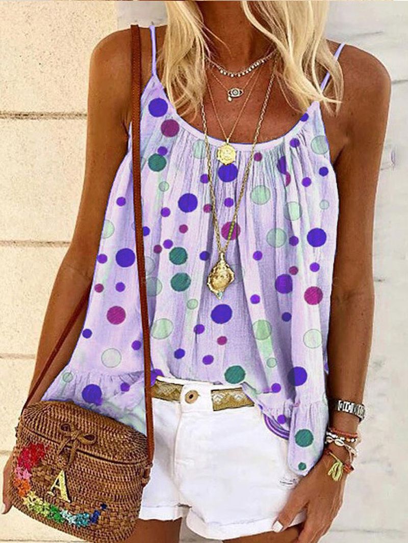 Zomer Polkadot Print Mouwloze Sling T-shirts Casual Losse Tanktop