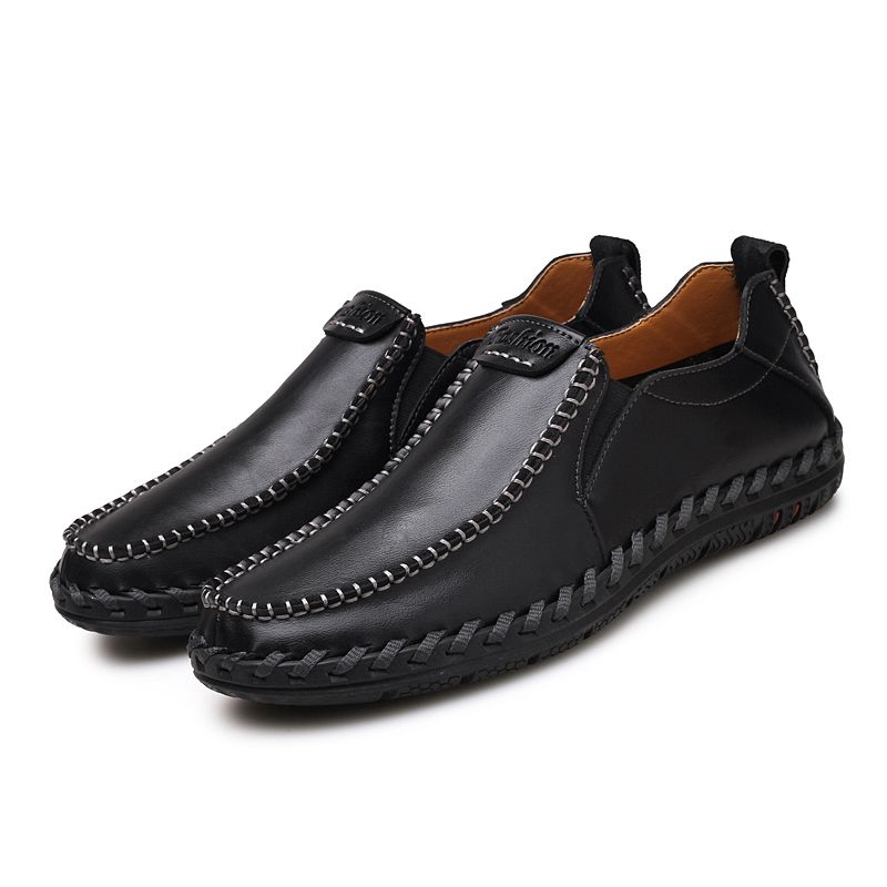 Heren Hand Stiksels Sfot Leer Antislip Zool Slip-on Casual Rijschoenen