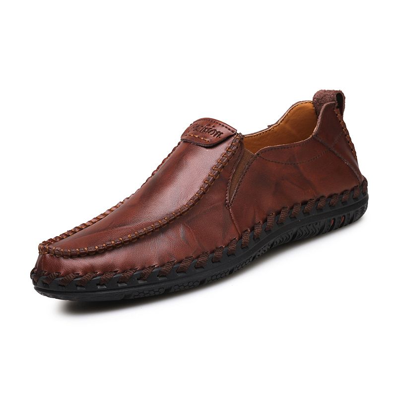 Heren Hand Stiksels Sfot Leer Antislip Zool Slip-on Casual Rijschoenen