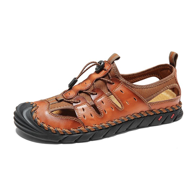 Heren Handgestikte Lederen Antislip Soft Sole Outdoor Sandalen