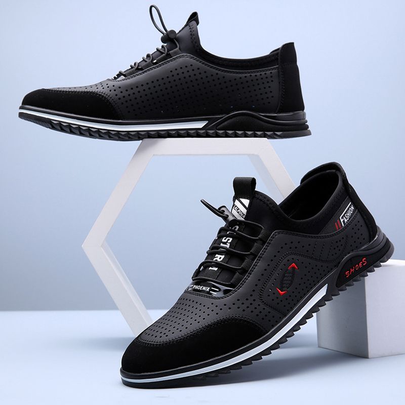 Heren Koeienhuid Ademend Mesh Splitsen Zachte Bodem Antislip Casual Zakelijke Schoenen