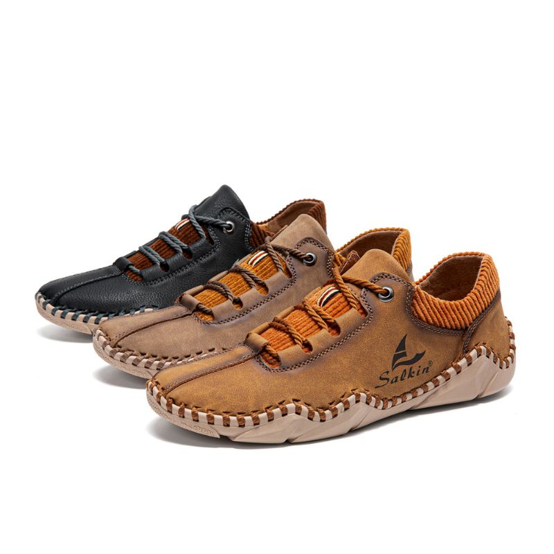 Heren Microfiber Leer Splicing Ademend Handstiksel Zachte Krokodil Graan Zool Casual Schoenen