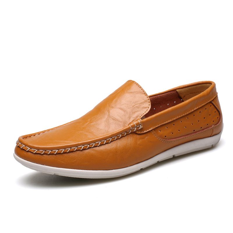 Nieuwe Heren Casual Buiten Zacht Comfortabel Leer Slip Op Flats Loafers Schoenen