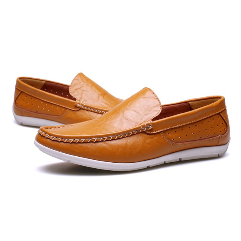 Nieuwe Heren Casual Buiten Zacht Comfortabel Leer Slip Op Flats Loafers Schoenen