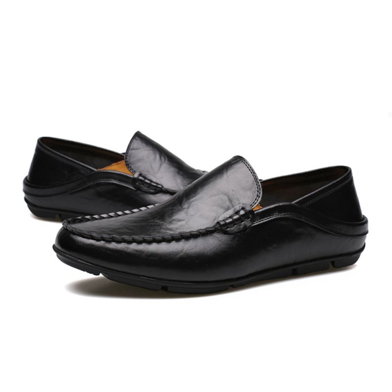 Nieuwe Heren Casual Buiten Zacht Comfortabel Leer Slip Op Flats Loafers Schoenen