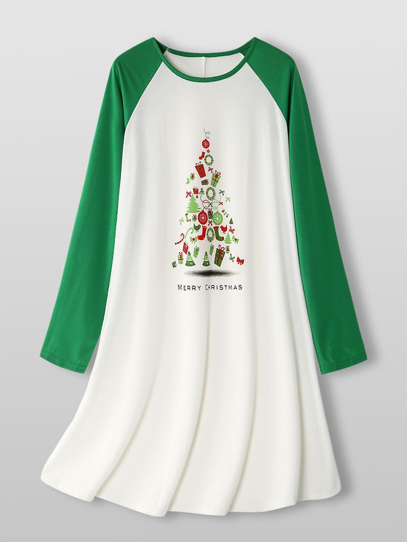 Dames Leuke Kerst Letter Graphics Lange Raglanmouwen Thuis Nachtkleding Nachthemden