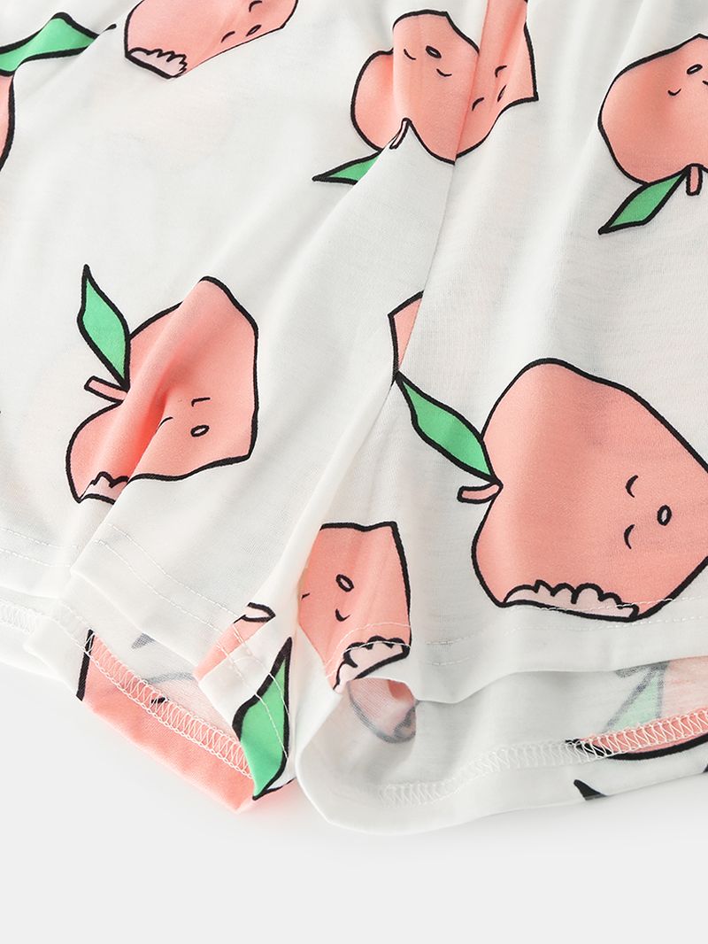 Dames Cartoon Peach Print Korte Mouw Elastische Taille Thuis Casual Pyjama Set