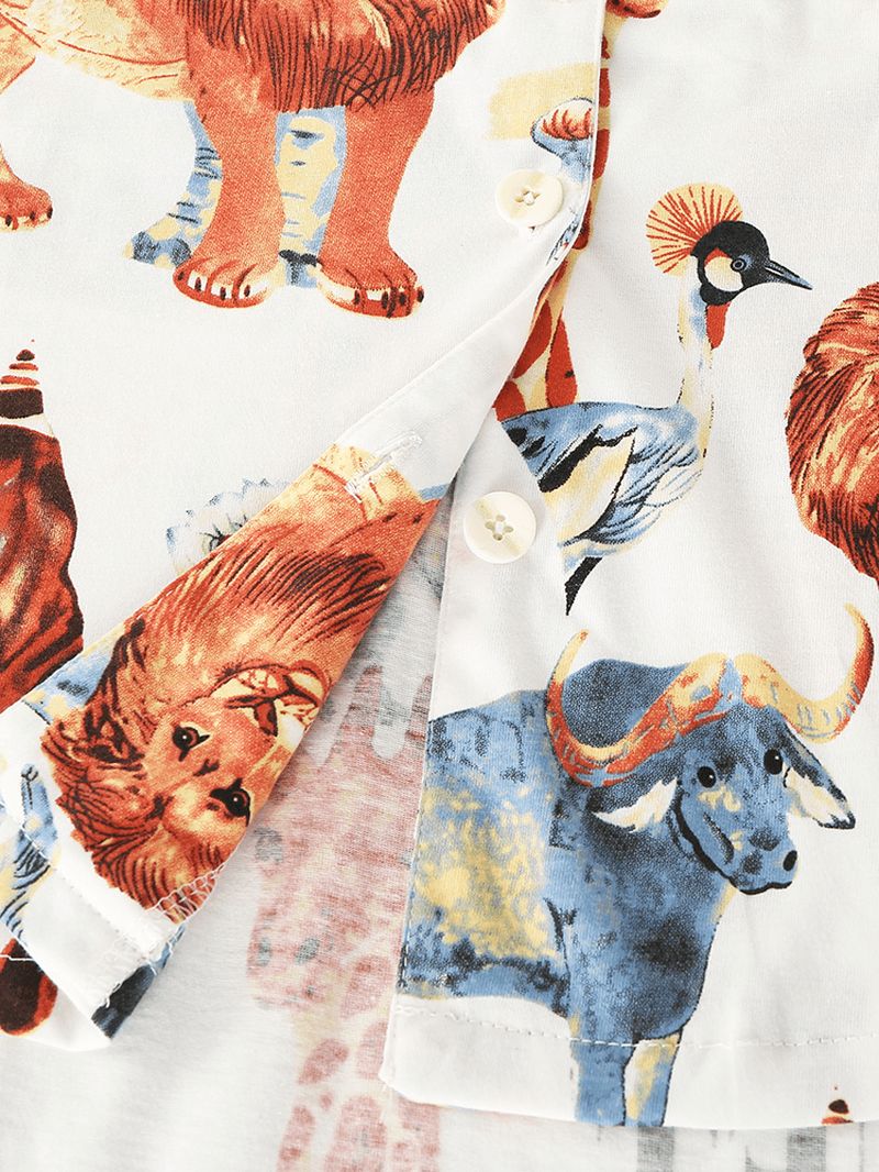 Dames Katoenen Dierenprint Kamp Kraag Lange Mouw Thuis Casual Pyjama Set