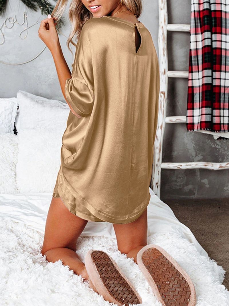 Dames O-hals Elastische Taille Effen Fitting Dij Lengte Pyjama Sets