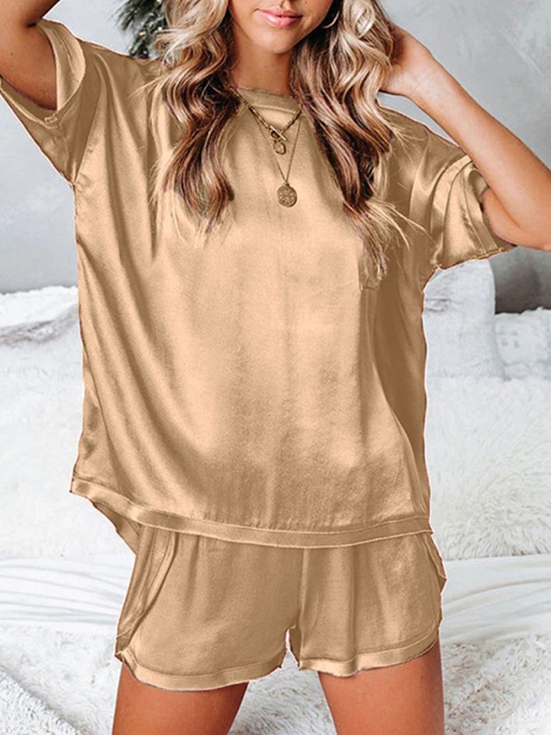 Dames O-hals Elastische Taille Effen Fitting Dij Lengte Pyjama Sets