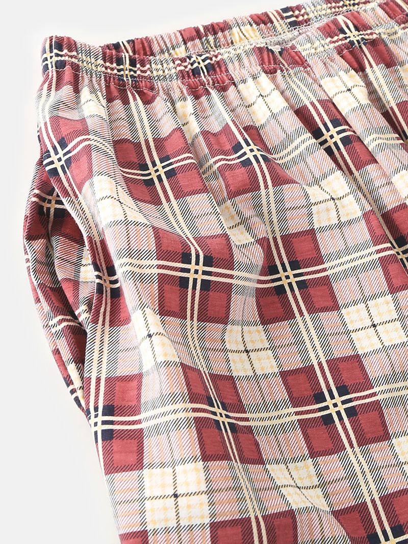 Dames Plaid Print Revers Hoog-lage Zoom Shirt Elastische Taille Broek Thuis Pyjama Set