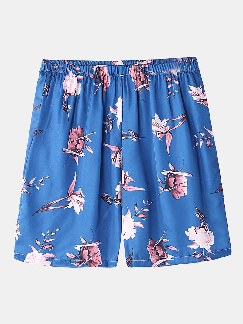 Heren Bloemenprint Revere Kraag Korte Mouw Thuis Ademende Pyjama Set Nachtkleding