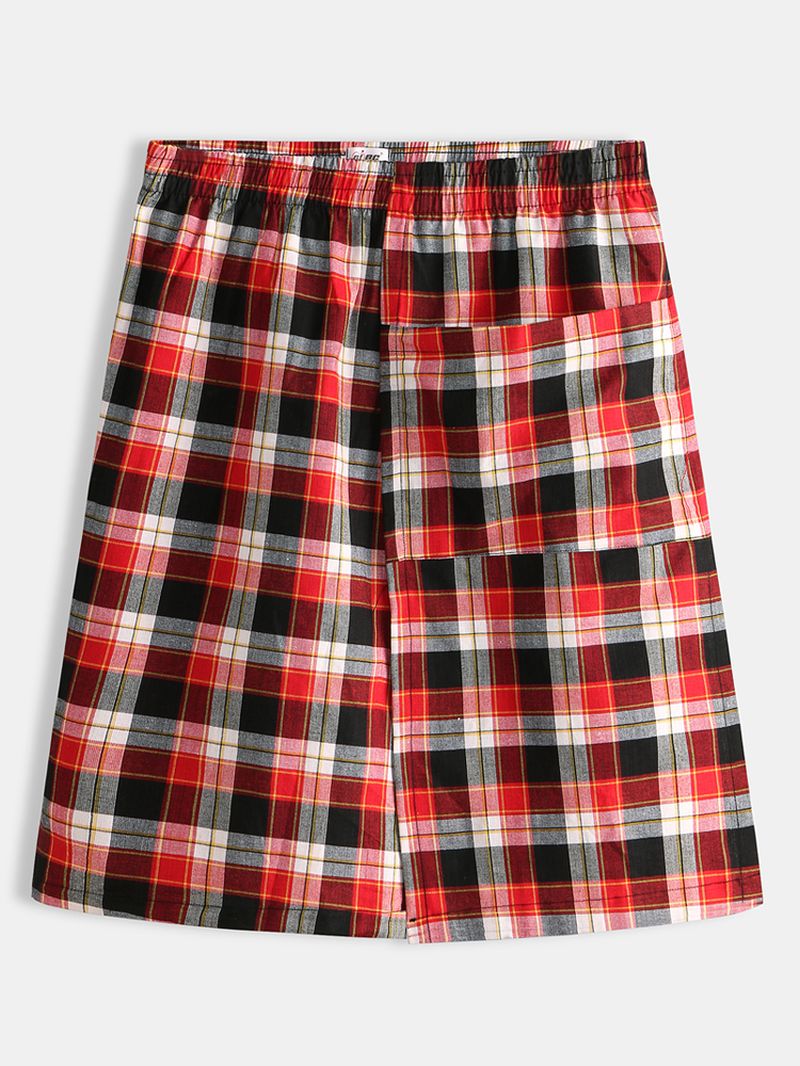 Heren Casual Plaid Pocket Katoen Casual Home Bad Nachtkleding Rokken