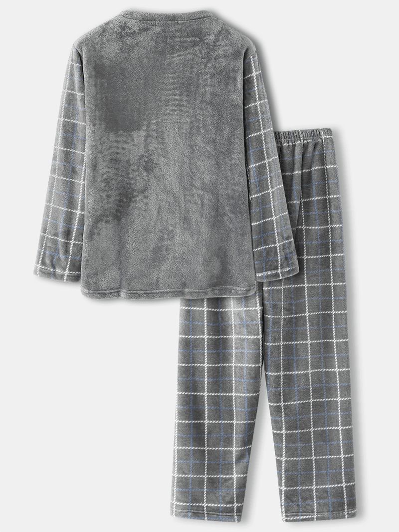 Heren Flanel Plaid Patchwork Pullover Warm Dikker Losse Broek Thuis Pyjama Set