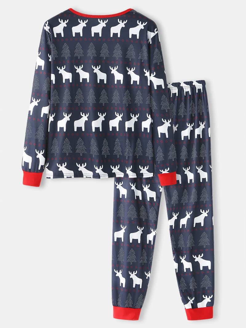 Heren Kerst Elanden Print Ronde Hals Joggingbroek Tweedelige Home Lounge Pyjama Set